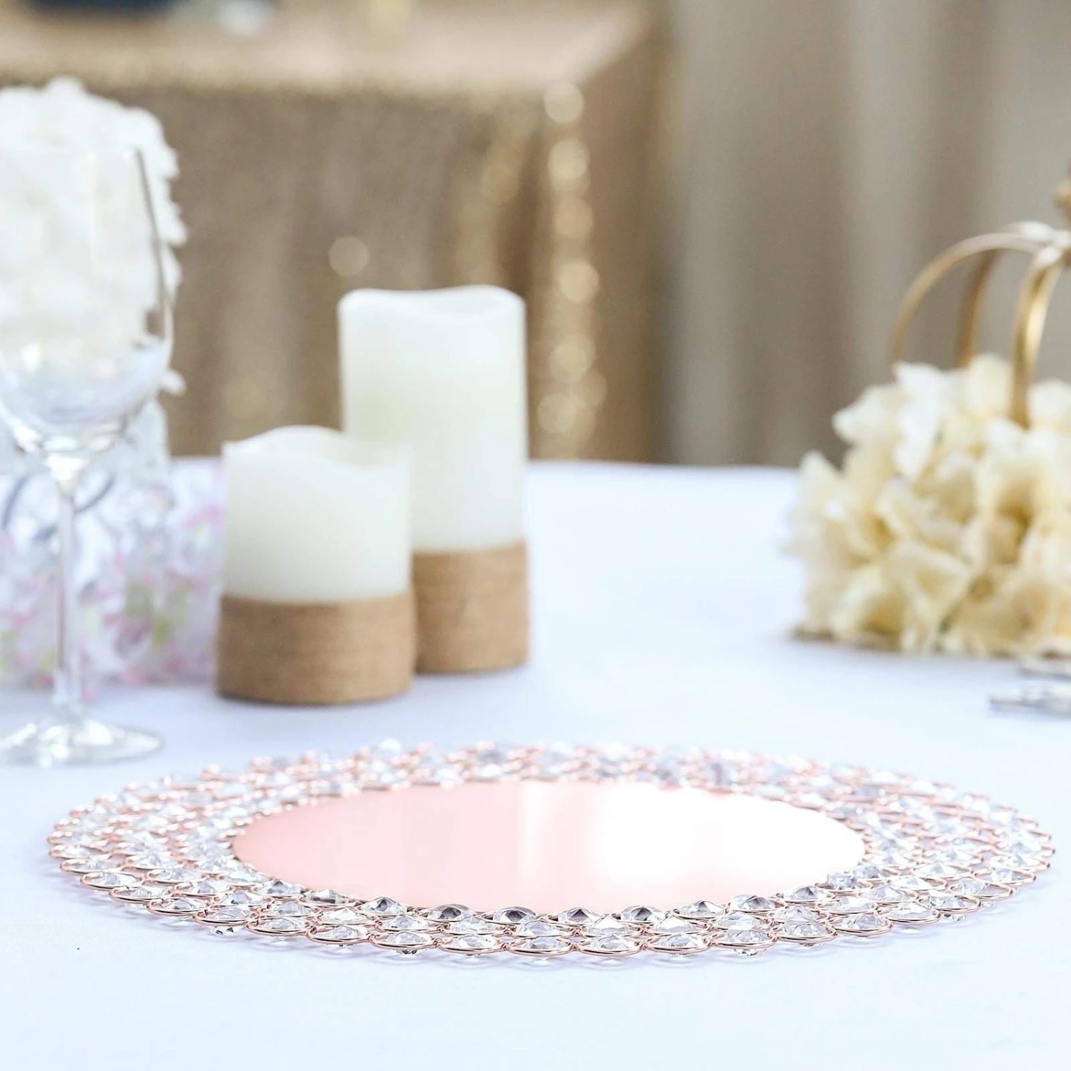 14" Metal Crystal Beaded Round Charger Plates 9 14" Metal Crystal Beaded Round Charger Plates - Image 7