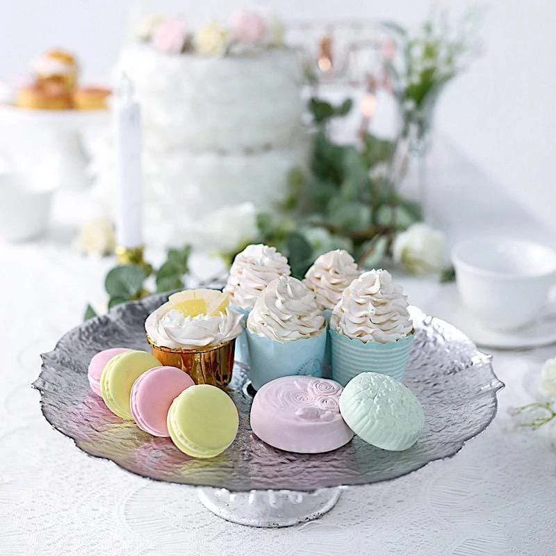 14" Round Glass Cake Stand Scalloped Edge Cupcake Holder 8 14" Round Glass Cake Stand Scalloped Edge Cupcake Holder - Image 6