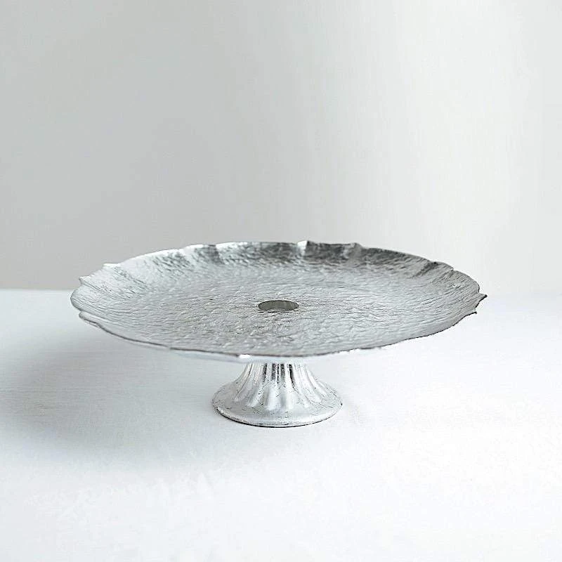 14" Round Glass Cake Stand Scalloped Edge Cupcake Holder 9 14" Round Glass Cake Stand Scalloped Edge Cupcake Holder - Image 7