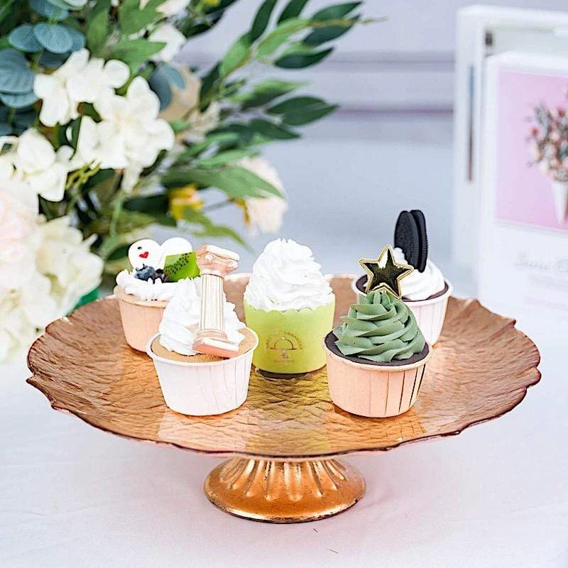 14" Round Glass Cake Stand Scalloped Edge Cupcake Holder 13 14" Round Glass Cake Stand Scalloped Edge Cupcake Holder - Image 11