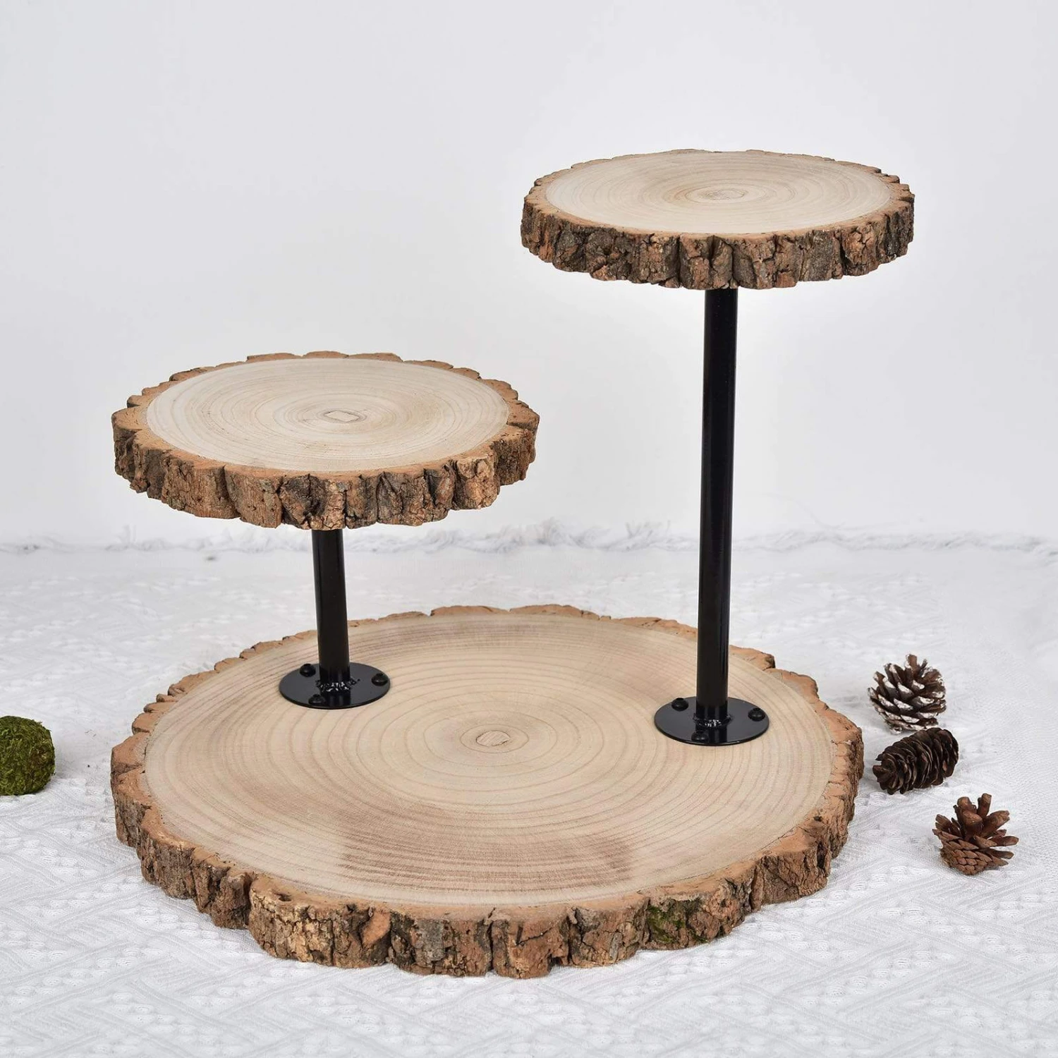 14" Tall 3 Tier Round Natural Wooden Cupcake Dessert Stand - Brown With Black 7 14" Tall 3 Tier Round Natural Wooden Cupcake Dessert Stand - Brown With Black - Image 5