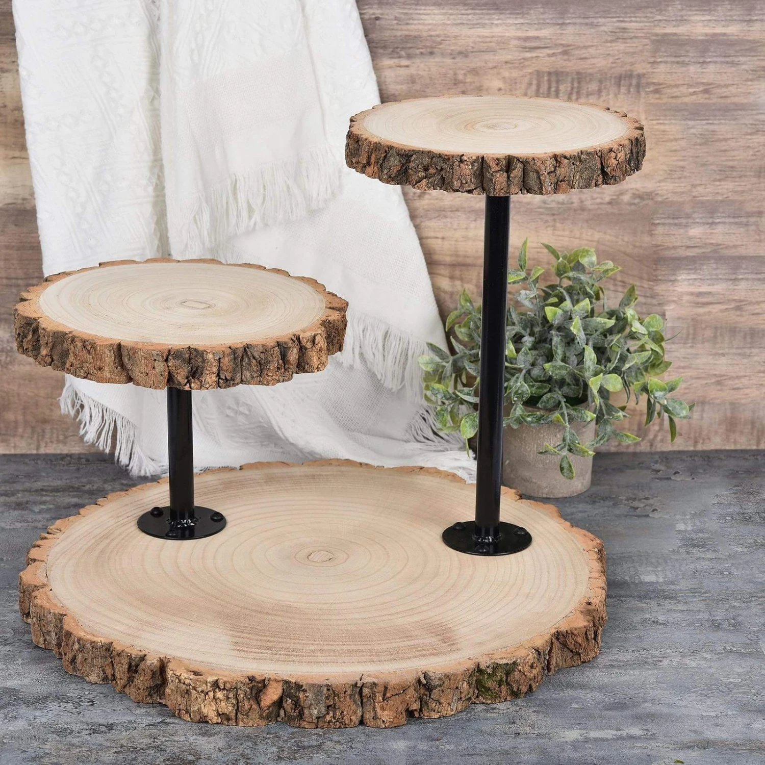 14" Tall 3 Tier Round Natural Wooden Cupcake Dessert Stand - Brown With Black 8 14" Tall 3 Tier Round Natural Wooden Cupcake Dessert Stand - Brown With Black - Image 6