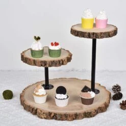 14" Tall 3 Tier Round Natural Wooden Cupcake Dessert Stand - Brown With Black 17 14" Tall 3 Tier Round Natural Wooden Cupcake Dessert Stand - Brown With Black -Optimal Home Decoration 14 tall 3 tier round natural wooden cupcake dessert stand brown with black cake wod003 nat 28581642108991