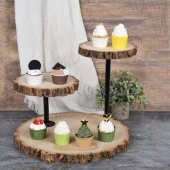 14" Tall 3 Tier Round Natural Wooden Cupcake Dessert Stand - Brown With Black 19 14" Tall 3 Tier Round Natural Wooden Cupcake Dessert Stand - Brown With Black -Optimal Home Decoration 14 tall 3 tier round natural wooden cupcake dessert stand brown with black cake wod003 nat 28581642534975