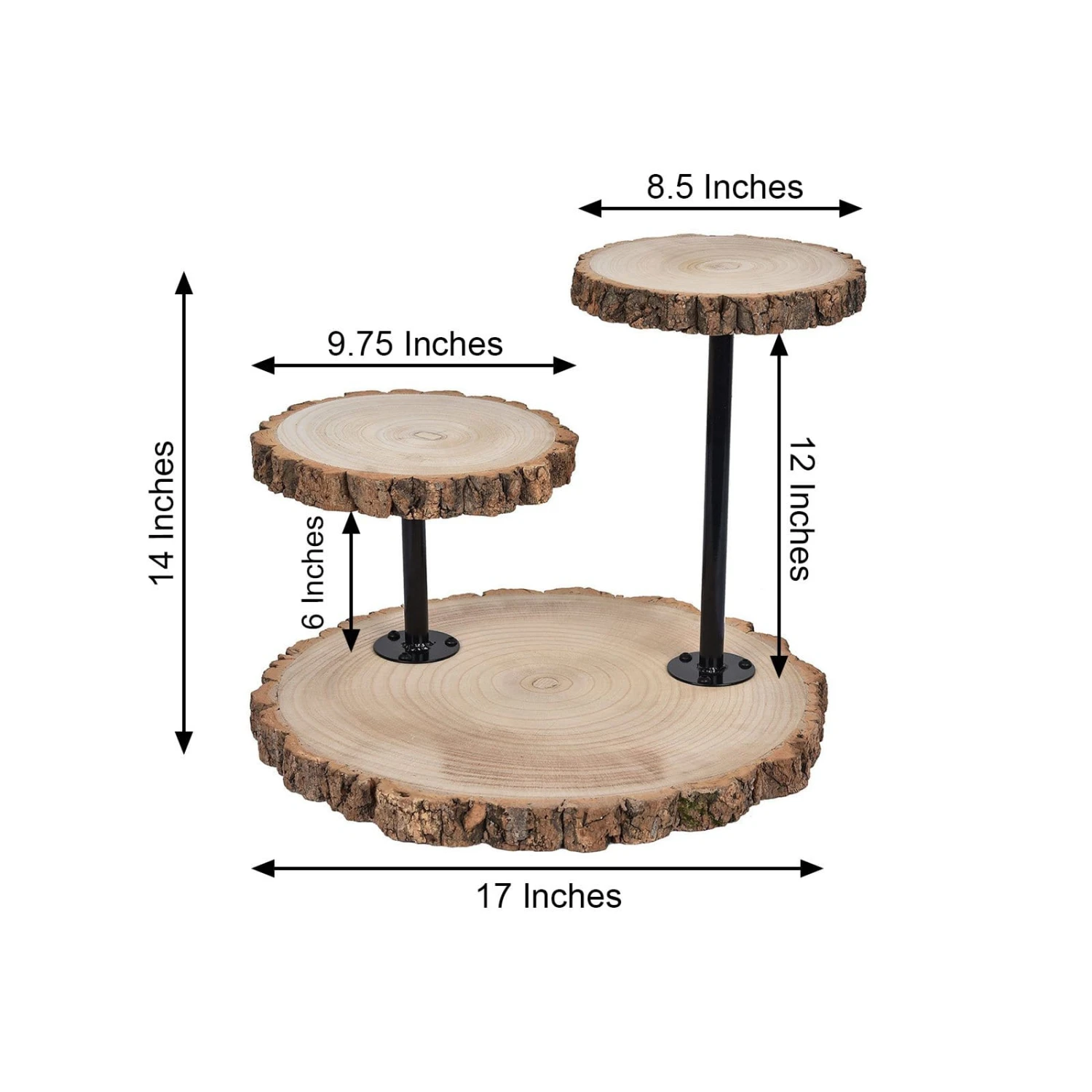 14" Tall 3 Tier Round Natural Wooden Cupcake Dessert Stand - Brown With Black 4 14" Tall 3 Tier Round Natural Wooden Cupcake Dessert Stand - Brown With Black - Image 2