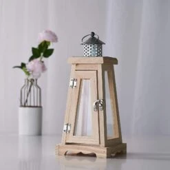 14" Tall Wood Lantern Votive Candle Holder - Natural -Optimal Home Decoration 14 tall wood lantern votive candle holder natural cand lant006 s nat 28549066850367