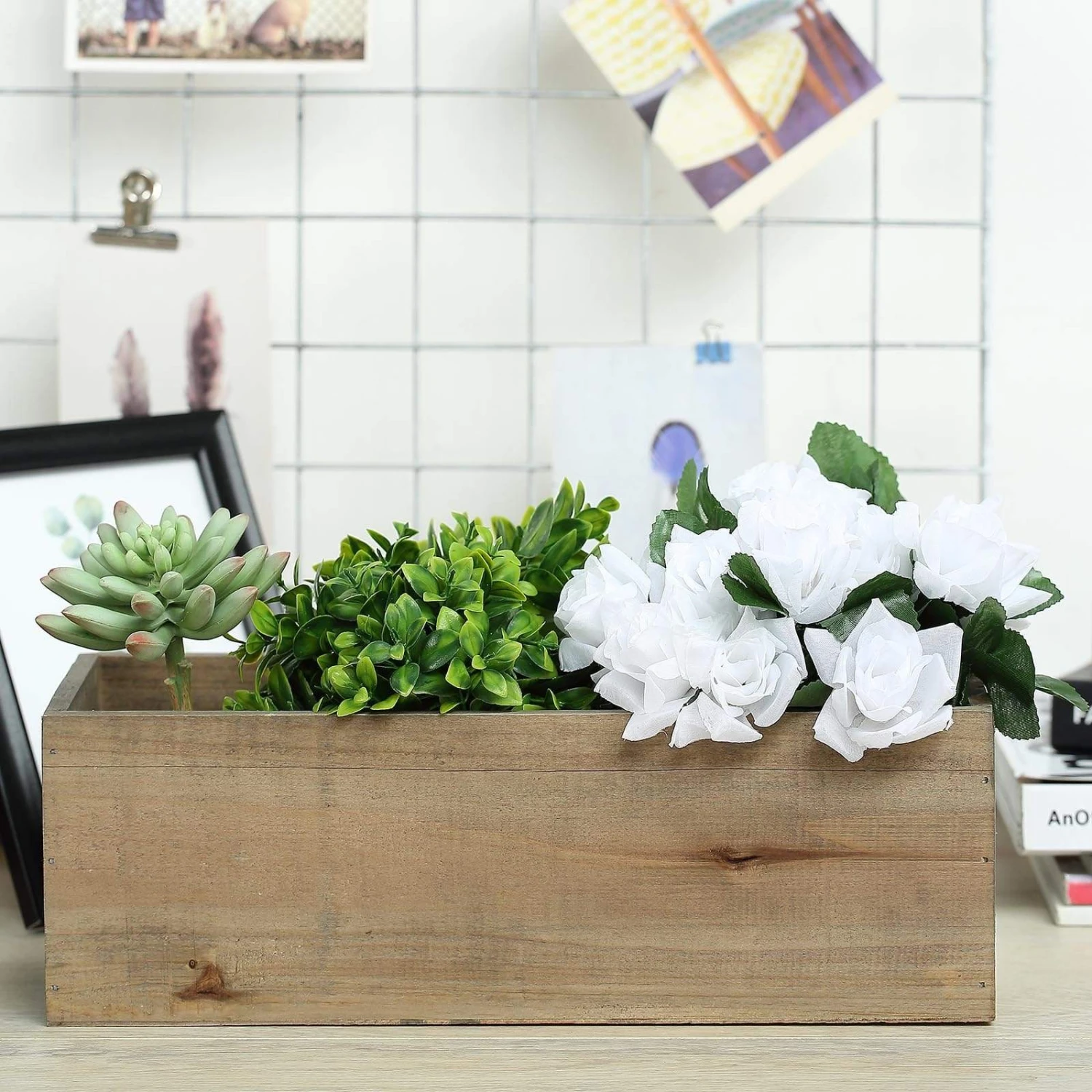 14" X 5" Natural Wood Rectangular Plant Holder Boxes Centerpieces 7 14" X 5" Natural Wood Rectangular Plant Holder Boxes Centerpieces - Image 5