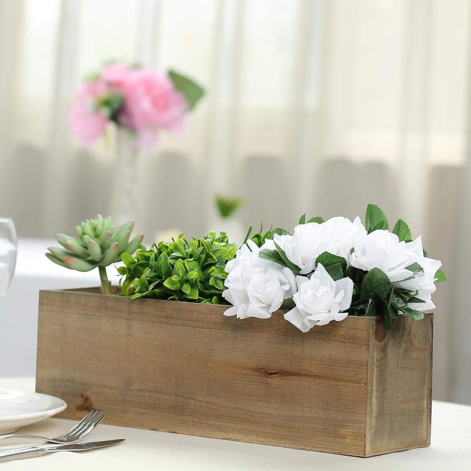 14" X 5" Natural Wood Rectangular Plant Holder Boxes Centerpieces 8 14" X 5" Natural Wood Rectangular Plant Holder Boxes Centerpieces - Image 6