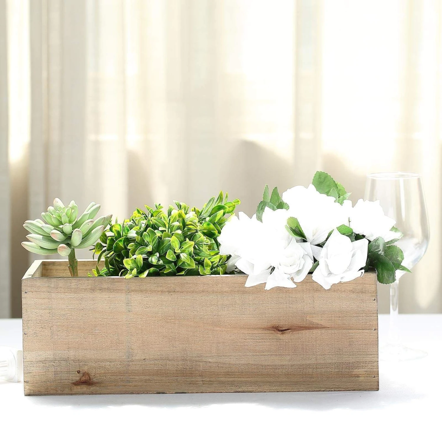 14" X 5" Natural Wood Rectangular Plant Holder Boxes Centerpieces 10 14" X 5" Natural Wood Rectangular Plant Holder Boxes Centerpieces - Image 8