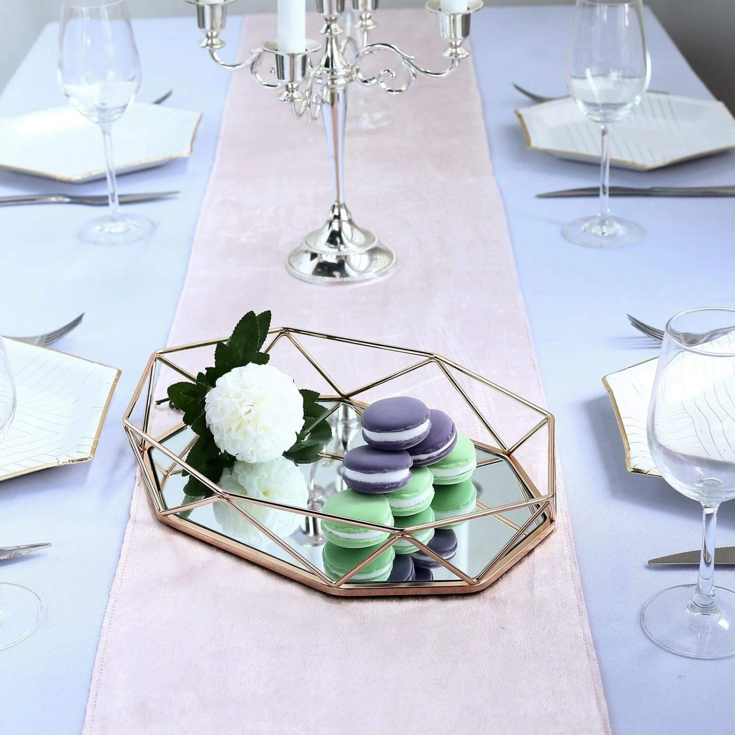 14" X 9" Metal Geometric Mirror Serving Tray - Gold 8 14" X 9" Metal Geometric Mirror Serving Tray - Gold - Image 6