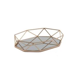14" X 9" Metal Geometric Mirror Serving Tray - Gold