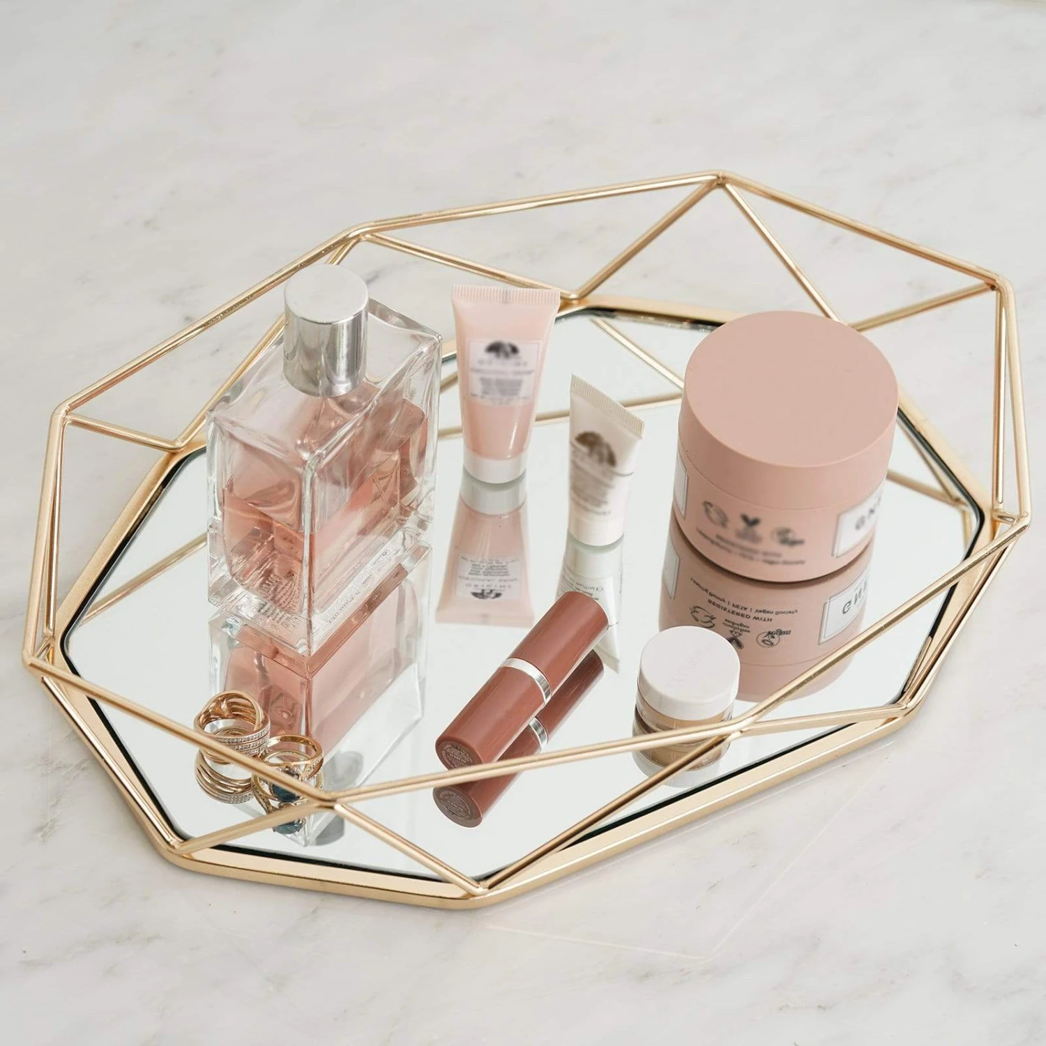 14" X 9" Metal Geometric Mirror Serving Tray - Gold 7 14" X 9" Metal Geometric Mirror Serving Tray - Gold - Image 5