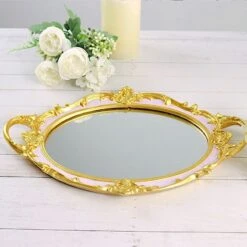 14"x10" Metallic Oval Mirror Serving Tray With Handles 33 14"x10" Metallic Oval Mirror Serving Tray With Handles -Optimal Home Decoration 14 x10 metallic oval mirror serving tray with handles 29216895434815