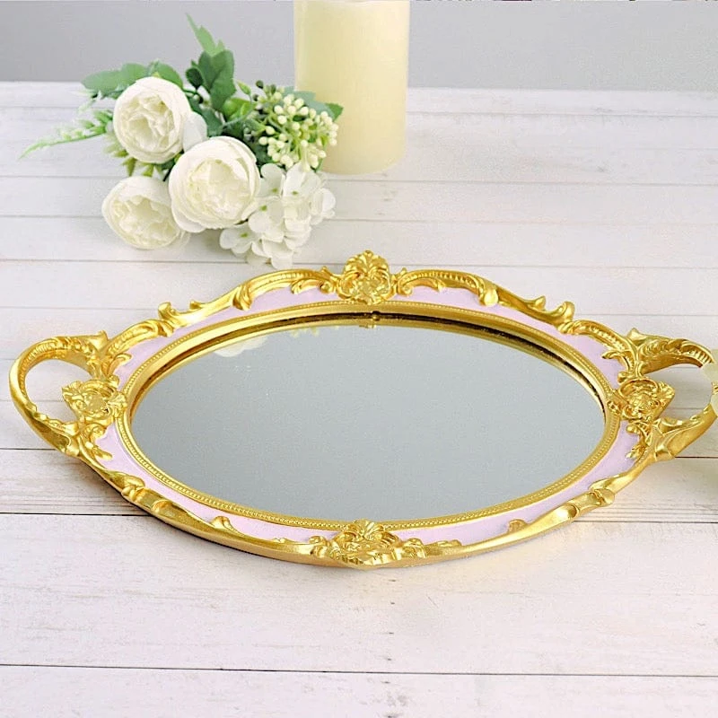 14"x10" Metallic Oval Mirror Serving Tray With Handles 14 14"x10" Metallic Oval Mirror Serving Tray With Handles - Image 12