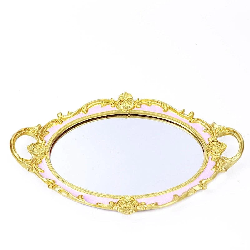14"x10" Metallic Oval Mirror Serving Tray With Handles 12 14"x10" Metallic Oval Mirror Serving Tray With Handles - Image 10