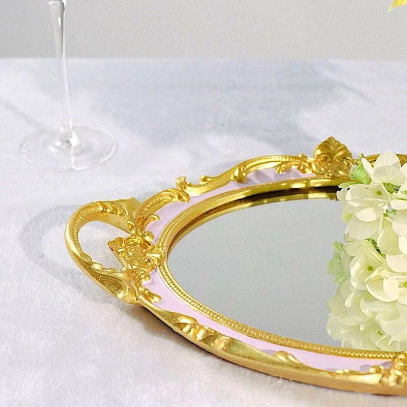 14"x10" Metallic Oval Mirror Serving Tray With Handles 17 14"x10" Metallic Oval Mirror Serving Tray With Handles - Image 15