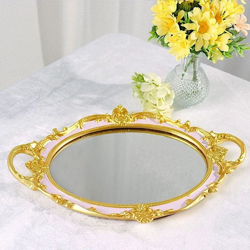 14"x10" Metallic Oval Mirror Serving Tray With Handles 15 14"x10" Metallic Oval Mirror Serving Tray With Handles - Image 13