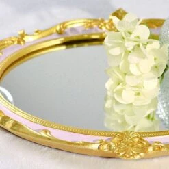 14"x10" Metallic Oval Mirror Serving Tray With Handles 37 14"x10" Metallic Oval Mirror Serving Tray With Handles -Optimal Home Decoration 14 x10 metallic oval mirror serving tray with handles 29216895598655