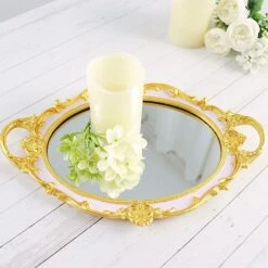 14"x10" Metallic Oval Mirror Serving Tray With Handles 38 14"x10" Metallic Oval Mirror Serving Tray With Handles -Optimal Home Decoration 14 x10 metallic oval mirror serving tray with handles 29216895664191