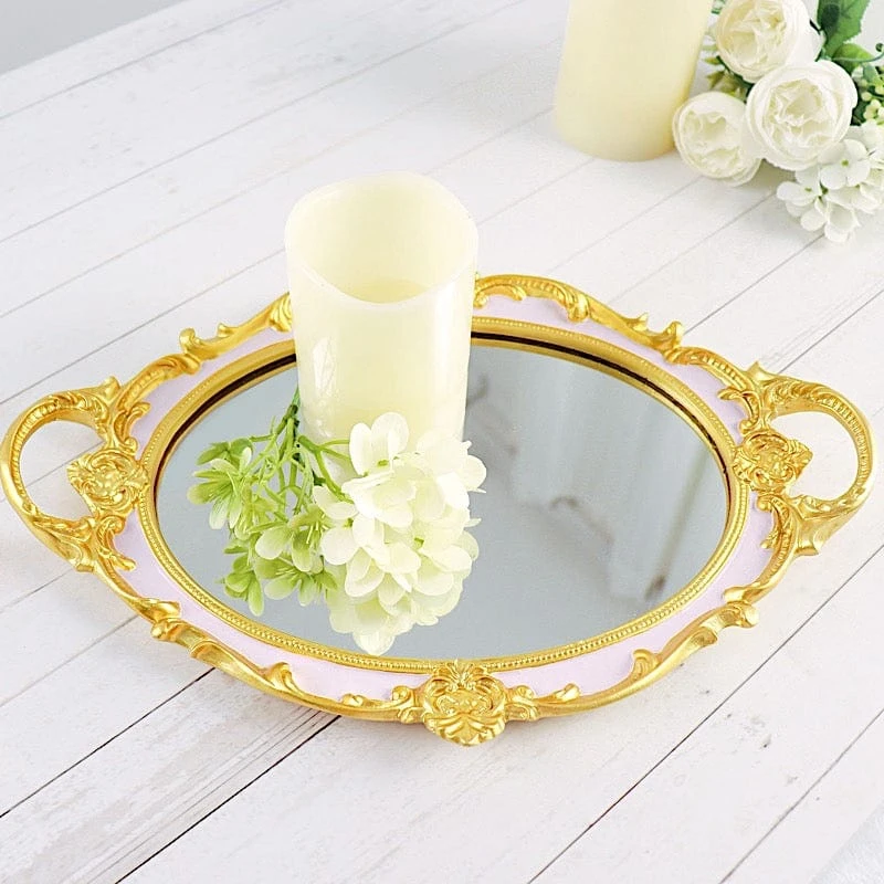 14"x10" Metallic Oval Mirror Serving Tray With Handles 19 14"x10" Metallic Oval Mirror Serving Tray With Handles - Image 17