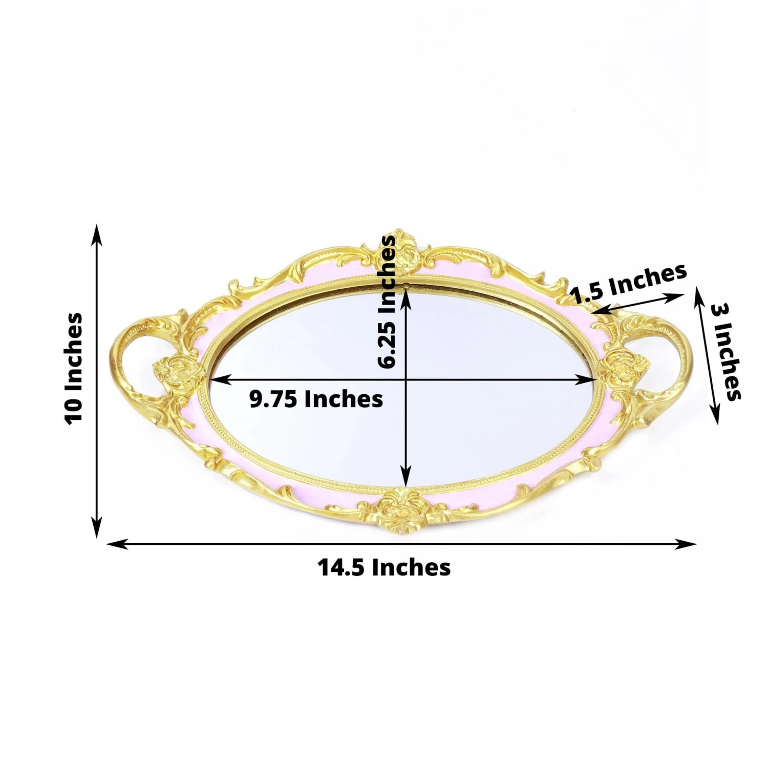 14"x10" Metallic Oval Mirror Serving Tray With Handles 13 14"x10" Metallic Oval Mirror Serving Tray With Handles - Image 11