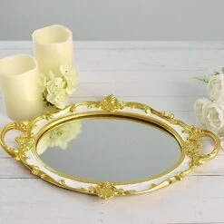 14"x10" Metallic Oval Mirror Serving Tray With Handles 41 14"x10" Metallic Oval Mirror Serving Tray With Handles -Optimal Home Decoration 14 x10 metallic oval mirror serving tray with handles 29216909590591