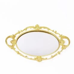 14"x10" Metallic Oval Mirror Serving Tray With Handles 39 14"x10" Metallic Oval Mirror Serving Tray With Handles -Optimal Home Decoration 14 x10 metallic oval mirror serving tray with handles 29216909656127