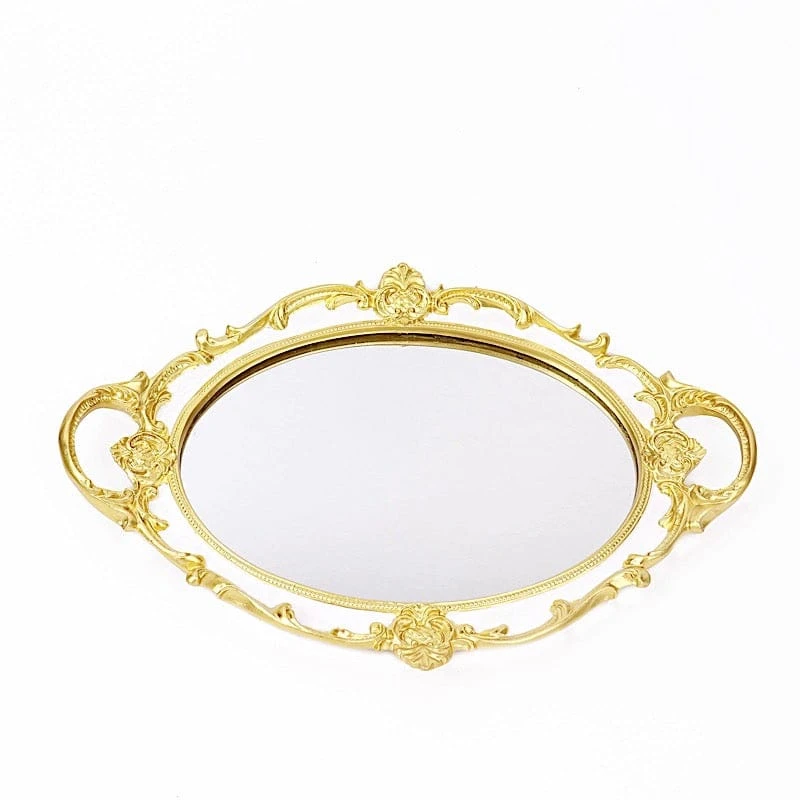 14"x10" Metallic Oval Mirror Serving Tray With Handles 20 14"x10" Metallic Oval Mirror Serving Tray With Handles - Image 18
