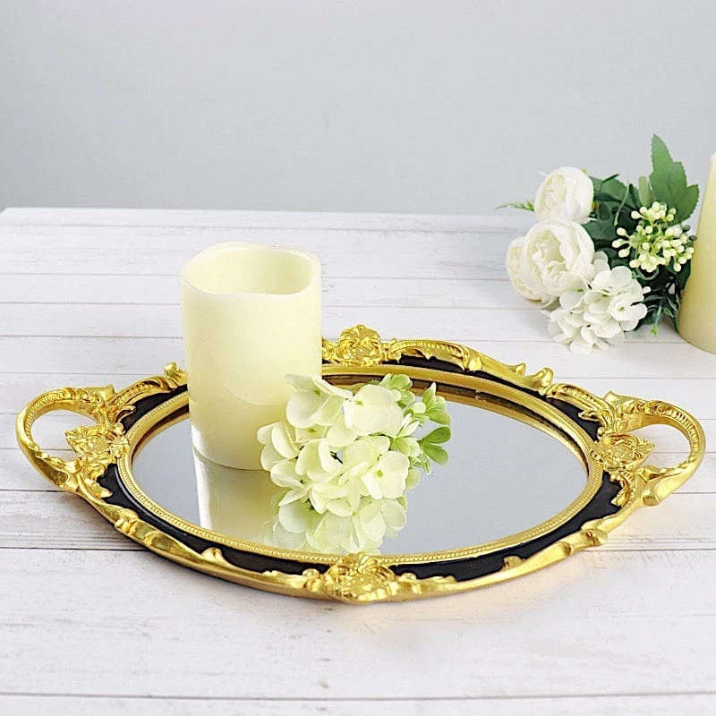 14"x10" Metallic Oval Mirror Serving Tray With Handles 11 14"x10" Metallic Oval Mirror Serving Tray With Handles - Image 9