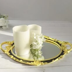 14"x10" Metallic Oval Mirror Serving Tray With Handles 26 14"x10" Metallic Oval Mirror Serving Tray With Handles -Optimal Home Decoration 14 x10 metallic oval mirrored vanity serving tray chrg tray012 15 blk 29178637910079