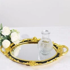 14"x10" Metallic Oval Mirror Serving Tray With Handles 28 14"x10" Metallic Oval Mirror Serving Tray With Handles -Optimal Home Decoration 14 x10 metallic oval mirrored vanity serving tray chrg tray012 15 blk 29178637942847