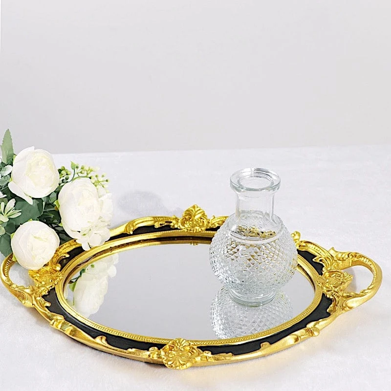 14"x10" Metallic Oval Mirror Serving Tray With Handles 9 14"x10" Metallic Oval Mirror Serving Tray With Handles - Image 7