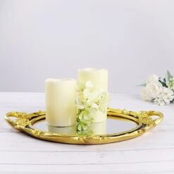 14"x10" Metallic Oval Mirror Serving Tray With Handles 29 14"x10" Metallic Oval Mirror Serving Tray With Handles -Optimal Home Decoration 14 x10 metallic oval mirrored vanity serving tray chrg tray012 15 blk 29178638008383