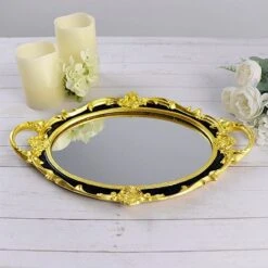 14"x10" Metallic Oval Mirror Serving Tray With Handles 24 14"x10" Metallic Oval Mirror Serving Tray With Handles -Optimal Home Decoration 14 x10 metallic oval mirrored vanity serving tray chrg tray012 15 blk 29178638073919