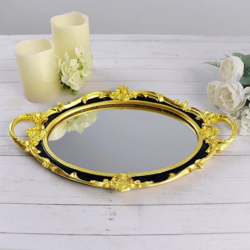 14"x10" Metallic Oval Mirror Serving Tray With Handles 5 14"x10" Metallic Oval Mirror Serving Tray With Handles - Image 3