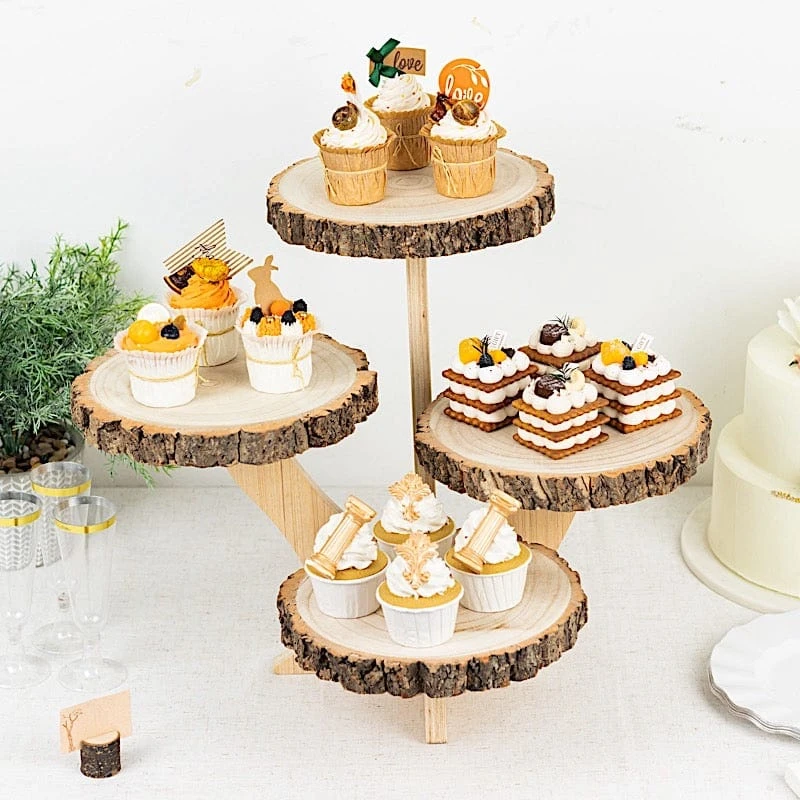 15" Tall 4 Tier Round Natural Wooden Cupcake Dessert Stand - Brown 10 15" Tall 4 Tier Round Natural Wooden Cupcake Dessert Stand - Brown - Image 8