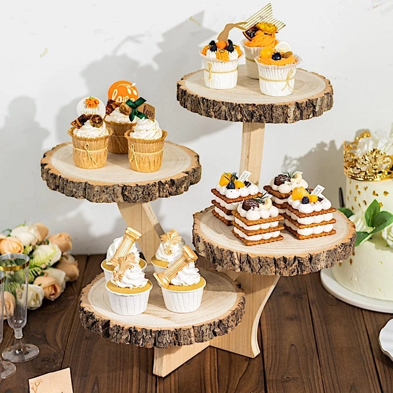 15" Tall 4 Tier Round Natural Wooden Cupcake Dessert Stand - Brown 6 15" Tall 4 Tier Round Natural Wooden Cupcake Dessert Stand - Brown - Image 4