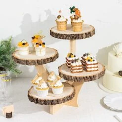 15" Tall 4 Tier Round Natural Wooden Cupcake Dessert Stand - Brown 24 15" Tall 4 Tier Round Natural Wooden Cupcake Dessert Stand - Brown -Optimal Home Decoration 15 round 4 tier farmhouse style wood slice cupcake stand holder natural cake wod016 10 nat 30927446474815