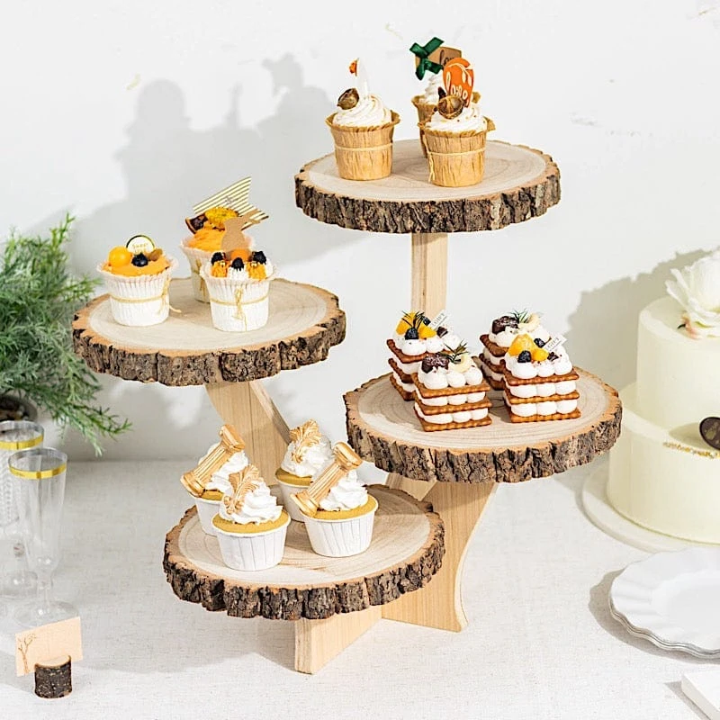 15" Tall 4 Tier Round Natural Wooden Cupcake Dessert Stand - Brown 11 15" Tall 4 Tier Round Natural Wooden Cupcake Dessert Stand - Brown - Image 9