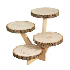 15" Tall 4 Tier Round Natural Wooden Cupcake Dessert Stand - Brown