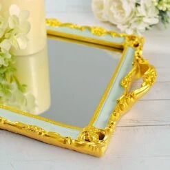 15"x10" Metallic Rectangular Mirror Serving Tray With Handles 33 15"x10" Metallic Rectangular Mirror Serving Tray With Handles -Optimal Home Decoration 15 x10 metallic rectangular mirror serving tray with handles 29216994066495