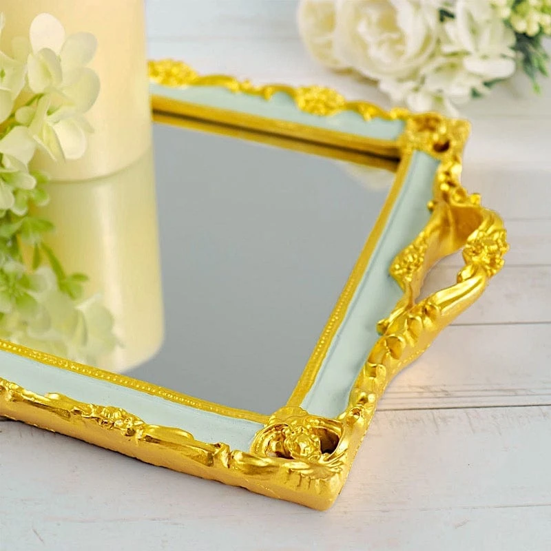 15"x10" Metallic Rectangular Mirror Serving Tray With Handles 14 15"x10" Metallic Rectangular Mirror Serving Tray With Handles - Image 12