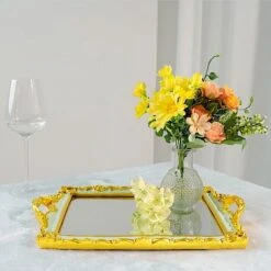15"x10" Metallic Rectangular Mirror Serving Tray With Handles 39 15"x10" Metallic Rectangular Mirror Serving Tray With Handles -Optimal Home Decoration 15 x10 metallic rectangular mirror serving tray with handles 29216994132031