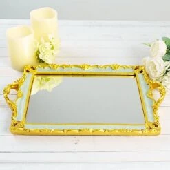 15"x10" Metallic Rectangular Mirror Serving Tray With Handles 35 15"x10" Metallic Rectangular Mirror Serving Tray With Handles -Optimal Home Decoration 15 x10 metallic rectangular mirror serving tray with handles 29216994394175