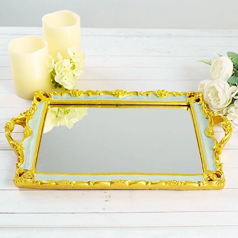 15"x10" Metallic Rectangular Mirror Serving Tray With Handles 16 15"x10" Metallic Rectangular Mirror Serving Tray With Handles - Image 14
