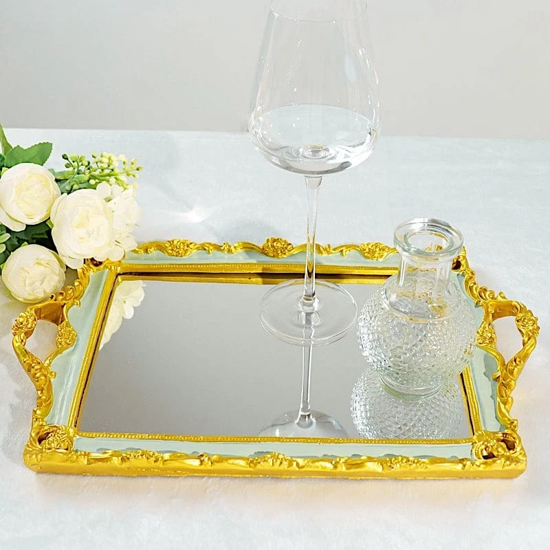 15"x10" Metallic Rectangular Mirror Serving Tray With Handles 17 15"x10" Metallic Rectangular Mirror Serving Tray With Handles - Image 15