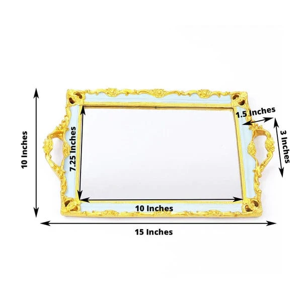 15"x10" Metallic Rectangular Mirror Serving Tray With Handles 13 15"x10" Metallic Rectangular Mirror Serving Tray With Handles - Image 11