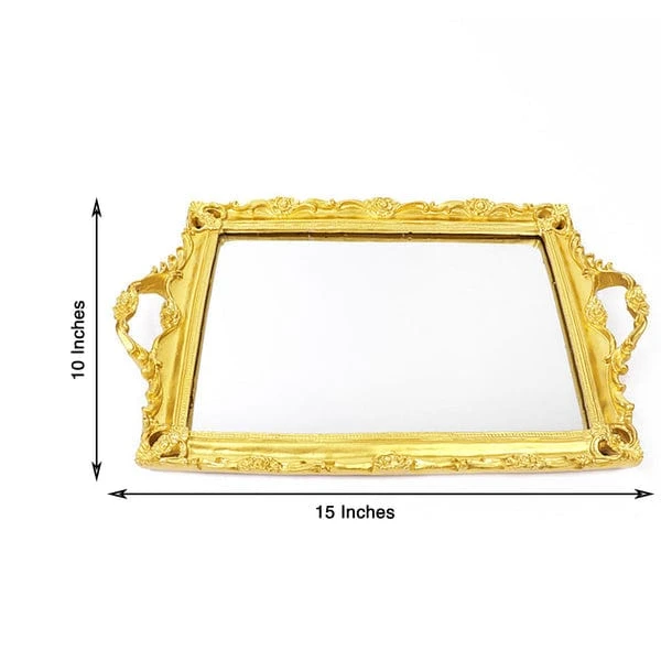 15"x10" Metallic Rectangular Mirror Serving Tray With Handles 4 15"x10" Metallic Rectangular Mirror Serving Tray With Handles - Image 2