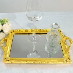 15"x10" Metallic Rectangular Mirror Serving Tray With Handles 27 15"x10" Metallic Rectangular Mirror Serving Tray With Handles -Optimal Home Decoration 15 x10 metallic rectangular mirrored vanity serving tray chrg tray011 16 gold 29178699186239