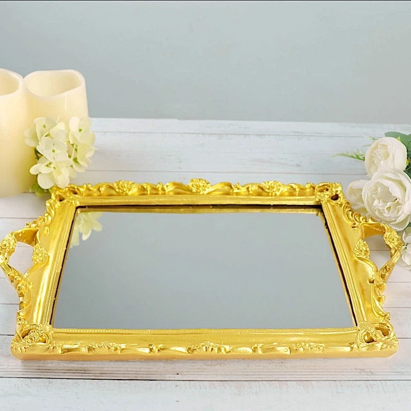 15"x10" Metallic Rectangular Mirror Serving Tray With Handles 6 15"x10" Metallic Rectangular Mirror Serving Tray With Handles - Image 4